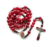 FUZYXIH Cuentas De Rosario Rojo, Collar De Rosario De Cuentas De Acrílico De 10mm, Collar Religioso Católico con Cruz De Medalla para Hombres Y Mujeres