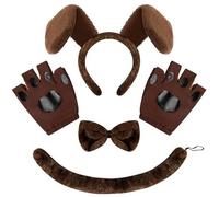 FUZYXIH Disfraz de animal para Halloween, diadema con orejas de animales, guante, cola de peluche, accesorio de disfraz para niñas, Halloween, Traje de perro marrón, M