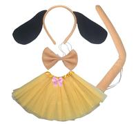 FUZYXIH Juego de disfraz de perro, orejas de perro, cola, lazo, nariz, tutú, disfraz de animal, accesorios para niñas, Halloween, cosplay, accesorios para cosplay, Earthy yellow B, Talla única