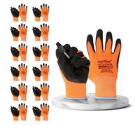 FUZZIO 12 pares de guantes de trabajo fluorescentes Ogrifox retráctiles de látex (XL-10, naranja)