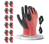 FUZZIO 12 pares de guantes de trabajo para hombre, talla 7, guantes de mecánico, color rojo, guantes de jardinería para hombre, guantes de trabajo para mujer, guantes de montaje para hombre,