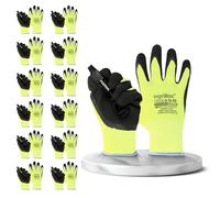 FUZZIO 12 pares fluorescentes Ogrifox contracción látex recubierto guantes de trabajo pinzas (M-8, amarillo)