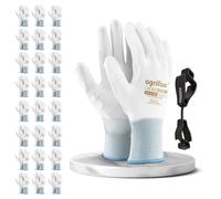 FUZZIO 24 pares de guantes de trabaj poliuretano y clip para guantes (S - 7, Blanco)