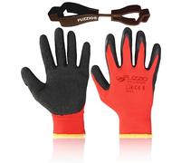 FUZZIO 24 pares de guantes de trabajo de látex para jardín S-7 rojo