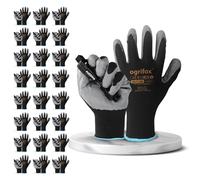 FUZZIO 24 pares de guantes de trabajo recubiertos y porta clip para guantes (S - 7, Negro)
