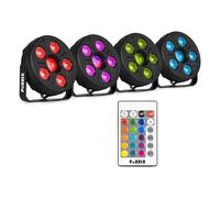 Fuzzix Comet M06 set de 4 focos LED PAR compactos con Jellyball central y 5 LED RGB cada uno, mando a distancia incluido, luces de discoteca para fiestas y eventos