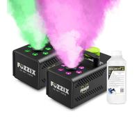 Fuzzix F506V - Set de 2 Máquinas de Humo Vertical 500W con LEDs RGB, Función Estroboscópica, Control Remoto Inalámbrico, Listas en 2,5 min, Incluye 1L de Líquido, para DJ y Eventos