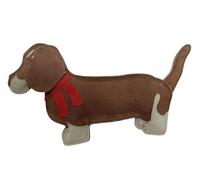 Fuzzl Eco Leather Sizzles the Dachshund - Juguete masticable de cuero marrón claro natural y resistente, juguete duradero para masticadores moderados, relleno 100% de yute y doble costura