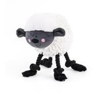 Fuzzl Farmyard Friends - Juguete para perros - Oveja lanuda con chirriador de risa - Peluche grande de tela de fideos suave con patas de cuerda duraderas - Juguete interactivo para masticar y cómodo