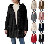 Fuzzy Cardigans for Women Long Sleeve V Neck Knitted Hoodies Fall Oversized Button Open Front Cozy Fleece Sweater