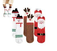 Fuzzy Christmas Socks - 3 Pairs Warm Slippers, Thick Soft 3D Christmas Slipper Socks | Warm Winter Sock for Women, Men, Teens, Girls, Boys | for Adventt Calendar, Indoor, Bedroom, Lounge, Birthday