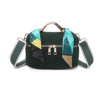 Fuzzy Glam Teddy - Bolsa de maquillaje de tela texturizada suave, detalle de asa de bufanda, correa ajustable y cremallera dorada, 21 x 13 cm, verde esmeralda, Viajes de lujo