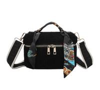 Fuzzy Glam Teddy - Bolsa de maquillaje de tela texturizada suave, detalle de asa de bufanda, correa ajustable y cremallera dorada, 21 x 13 cm, Black, Viajes de lujo