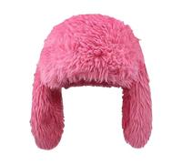 Fuzzy Winter Hat, Windproof Warm Headgear, Plush Hat with Soft Material, Winter Headgear with Snug Fit, Cold Weather Gear, Use for Women Girls Teens Adults Commuting School Travel Cycling Party, rosa