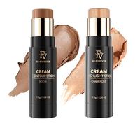 FV Crema Contorno e Iluminador Maquillaje Larga Duración - Resistente al Agua, Fácil Aplicación, Acabado Natural, Tono Medio, 02 Mocha & 03 Champagne