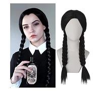 FVCENT peluca larga recta media resistente al calor para mujeres de Halloween miércoles Addams (Negro)