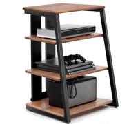 FVCTGHZ 4-Tier AV Media Stand Corner Shelf for Record Player Wooden Stereo Cabinet Audio Rack Tower(Dark Walnut)