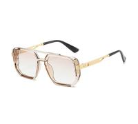 FVCTGHZ Gafas de sol cuadradas con doble puente for mujer, lentes de sol con remaches Retro UV400, gafas de sol con gradiente Punk for hombre(Black grey)