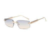 FVCTGHZ Gafas de sol rectangulares sin montura de metal, gafas de sol de diseñador for mujer, gafas de sol de viaje for mujer UV400(Blue Yellow)