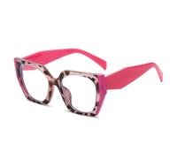 FVCTGHZ Montura de gafas retro poligonales verdes for mujer, moda de doble color, transparente, antiluz azul, montura óptica for hombre(Leopard rose pink)
