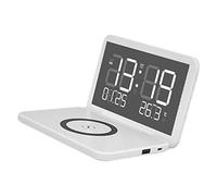 FVDPWYE Reloj Despertador con Inalámbrico 15W Pantalla Digital Brillo Regulable Puerto USB Plegable Adecuado para Dormitorio Mesa de, Blanco
