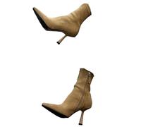 FVDZRFIE Botas mujer Botas cortas de mujer tacón alto verano, finas, tubo medio, con punta puntiaguda y temperamento elástico(Khaki,38)