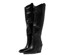 FVDZRFIE Botas mujer Botas de mujer con punta puntiaguda, cremallera lateral, tacones altos hasta la rodilla, botas vaqueras for(Black,35)