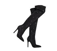 FVDZRFIE Botas mujer Botas de punta puntiaguda con diamantes imitación, tacones altos, cremallera lateral, hasta la rodilla, for actuaciones escénicas for mujer(Black,40)