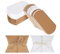 FVIEXE Paquete de 200 cajas de almohada de papel kraft, cajas de regalo pequeñas con cordel de yute, mini caja de regalo de papel para joyas, manualidades, recuerdos de fiesta, regalo de boda y