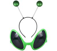 Fvomye - Juego de 2 gafas de alienígena y diadema, gafas de sol de alienígena, antena marciana, diadema para Halloween, mascarada, fiesta de disfraces y cultivos de fotografía