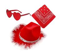 FVPKYUR Sombrero de de Santa,Sombrero de vaquera de Navidad, occidental de | 3X Gafas de Corazón de Fiesta de Navidad, de Vaquera de ala Ancha, Accesorios