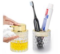 Fvstar Juego de accesorios de baño de vidrio grueso, soporte dorado para cepillo de dientes y pasta de dientes, dispensador de jabón espumoso y soporte para cepillos de dientes, bonito organizador de