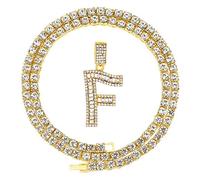 FW Jewelry - Collar con Colgante de Letra Inicial con Diamantes de imitación, Plata y Oro, para Hombre y Mujer, Cadena de Cuerda de 20 Pulgadas