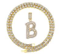 FW Jewelry - Collar con Colgante de Letra Inicial con Diamantes de imitación, Plata y Oro, para Hombre y Mujer, Cadena de Cuerda de 20 Pulgadas