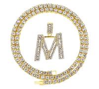 FW Jewelry - Collar con Colgante de Letra Inicial con Diamantes de imitación, Plata y Oro, para Hombre y Mujer, Cadena de Cuerda de 20 Pulgadas