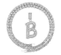 FW Jewelry - Collar con Colgante de Letra Inicial con Diamantes de imitación, Plata y Oro, para Hombre y Mujer, Cadena de Cuerda de 20 Pulgadas