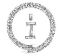 FW Jewelry - Collar con Colgante de Letra Inicial con Diamantes de imitación, Plata y Oro, para Hombre y Mujer, Cadena de Cuerda de 20 Pulgadas