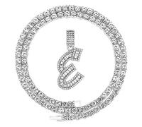 FW Jewelry - Collar con Colgante de Letra Inicial con Diamantes de imitación, Plata y Oro, para Hombre y Mujer, Cadena de Cuerda de 20 Pulgadas