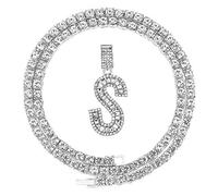 FW Jewelry - Collar con Colgante de Letra Inicial de Diamante en Forma de Cadera de Plata y Oro con circonitas cúbicas Brillantes, de 20 Pulgadas