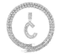 FW Jewelry HH Bling - Collar con letra inicial de baguette plateado y dorado para hombres y mujeres, colgante de letra mayúscula de diamantes de circonita cúbica grande A-Z con cadenas de tenis de