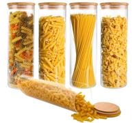 FWEEK 5 tarros de almacenamiento con tapa, 2 l, tarros de cristal con tapa, recipientes de cristal con tapas de bambú, tarros de almacenamiento de cocina para cereales, nueces, harina, copos de maíz