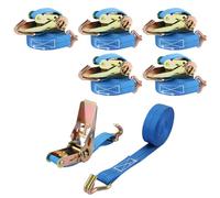 FW inchas de Amarre con Carraca 6pcs 5m x 25mm 800kg, Eslingas de Carga Azules para Moto, Remolque, Trucks, Correas Tensoras con Carraca para Carga Segura