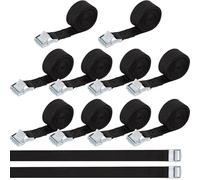 FW inta de Amarre 2m, Cinchas de Amarre de 25mm, Correas Amarre Negras Reutilizables con Gancho de Aleación, 250kg Capacidad - 12 Unidades