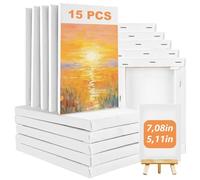 FWEEK Juego de 15 lienzos pequeños, lienzo con bastidor, 13 x 18 cm, 100% algodón, para pintura acrílica y óleo, así como para dibujar y dibujar