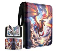 Fweel Carpeta de tarjetas coleccionables de dragón de fuego de lujo, carpeta de 4 bolsillos con cremallera con 400 bolsillos laterales, ideal para niños, niñas y entusiastas de las tarjetas, álbumes