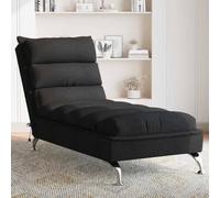 FWIKDUN Elegante chaise longue con función de masaje para el salón de tela resistente con cojines en negro y listones de madera contrachapada estables sobre patas de metal cromado