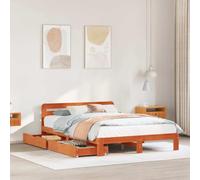 FWIKDUN Estructura de cama estable con somier de láminas y cabecero de madera de pino para un sueño reparador y buena circulación de aire. Cama de madera maciza con cajón inferior y ruedas rústicas