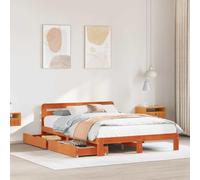 FWIKDUN Estructura de cama estable con somier y cabecero de madera de pino para un sueño reparador y buena circulación de aire. Cama de madera maciza con cajón inferior y ruedas sin colchón