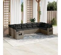 FWIKDUN Juego de 10 muebles de jardín con estante, reposabrazos, sillón de jardín con funda de cojín lavable, muebles de jardín modulares, muebles de jardín, muebles de exterior, muebles de jardín de