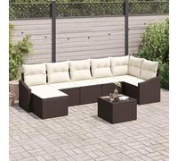 FWIKDUN Juego de 8 sofás de jardín con cojines marrones y crema de ratán y acero para patio, modular con cómodas almohadillas de espuma